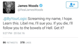 James Woods Says He Hopes Twitter User He Sued For Defamation Died Screaming His Name